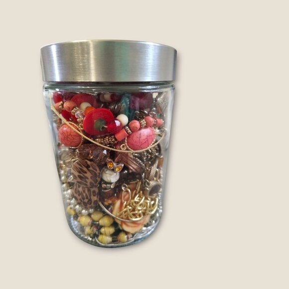 Mystery Jewelry Jar Over 2 Lbs Nice Wearable Jewelry Glass Jar With Lid Mixed St - Picture 5 of 7